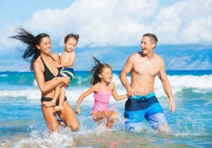 Family in the ocean