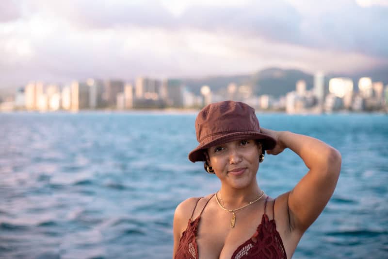 Views of Waikiki skyline on sunset cruise